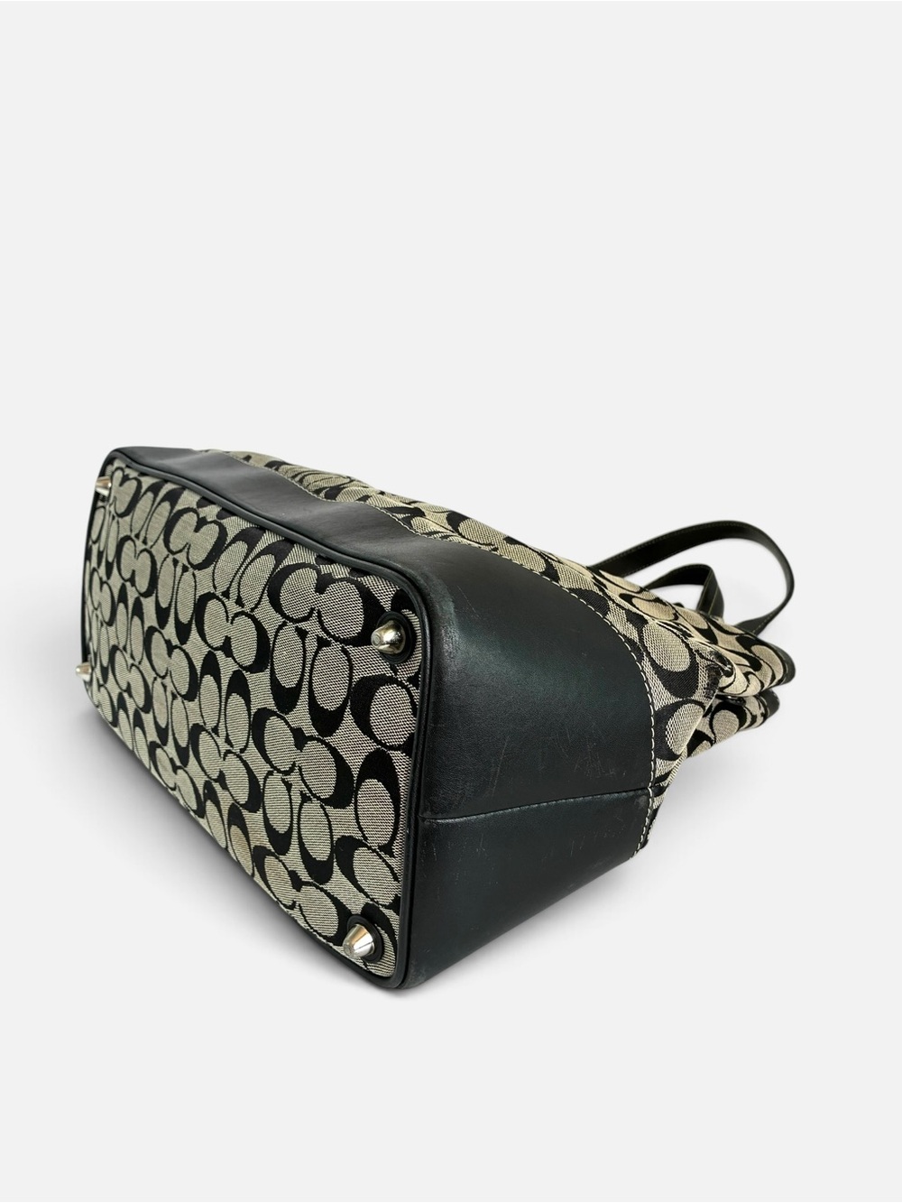 Coach Signature Canvas Tote Bag in Black and Beige - Picture 7 of 9